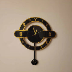 Modern Dual-Layer Deer Pendulum Acrylic Wall Clock – Black & Gold