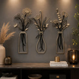 3Pcs Neutral Metal Floral Vase Wall Art