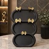 Black butterfly accented oval tray set of 3 for modern home decor