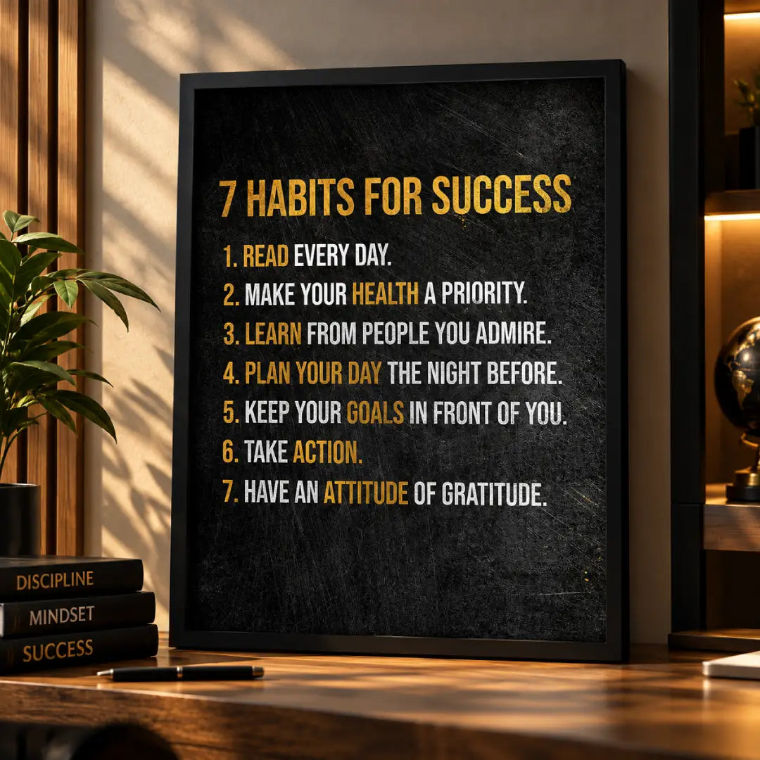 7 Habits for Success Motivational Wall Art