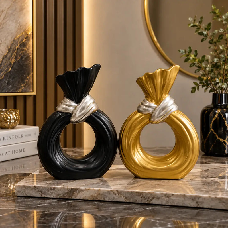 Modern Sculptural Vases – Luxury Abstract Home Decor | Black & Golden