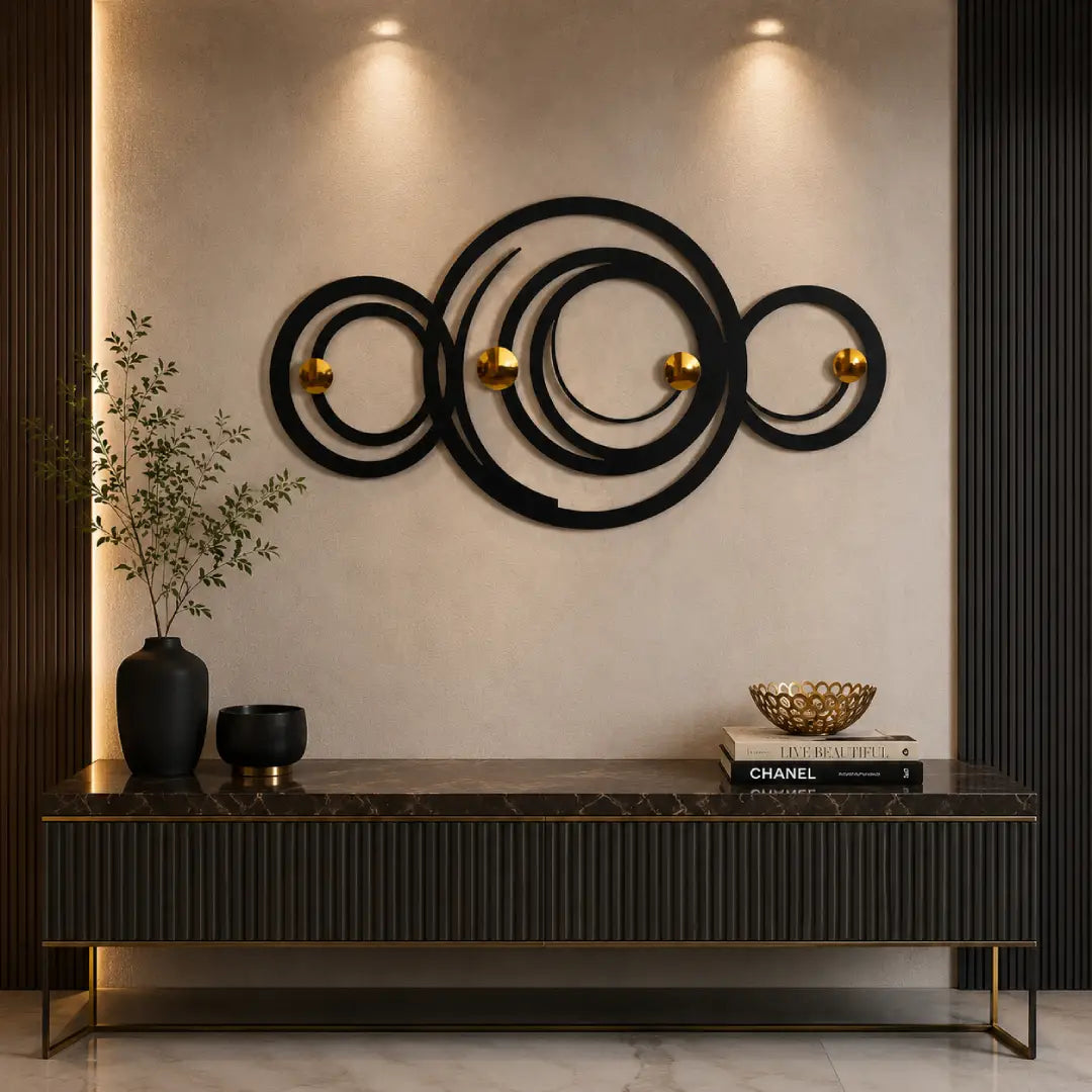 abstract metal wall art gold mirror acrylic black golden white Pakistan