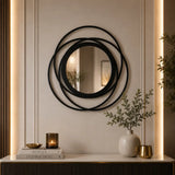 Abstract Wooden Rings Wall Mirror | Modern Round Wooden Mirror Wall Decor