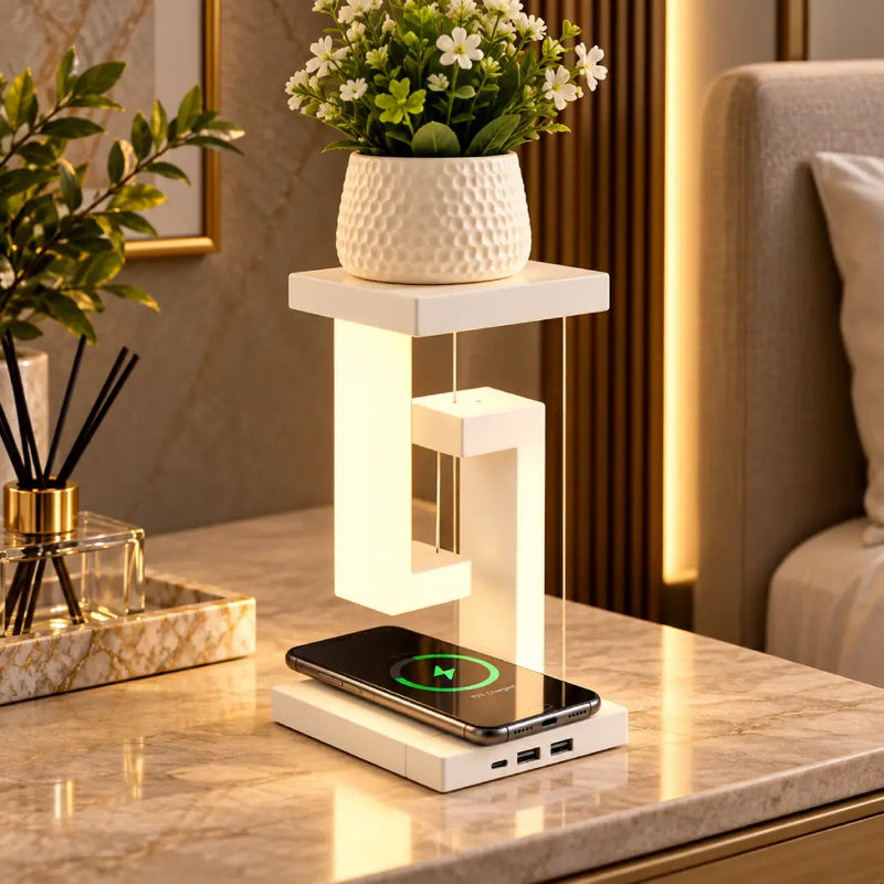 Anti-Gravity LED Table Lamp with 10W Wireless Charger | Modern Magnetic Bedside Light