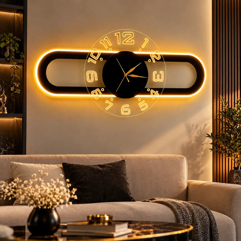 AuraClock 2-in-1 Vertical & Horizontal Wall Clock with Neon Light Ambiance | Home & Office Décor