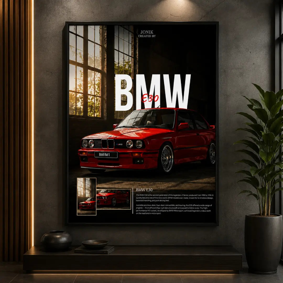 BMW E30 Classic Red premium car wall art Pakistan