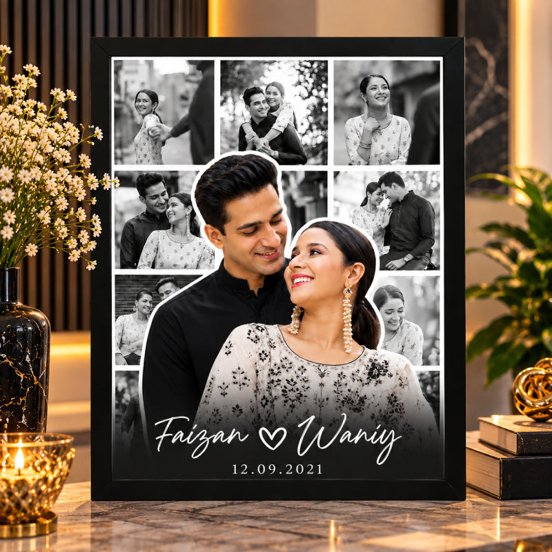 Black and white wedding photo collage wall decor