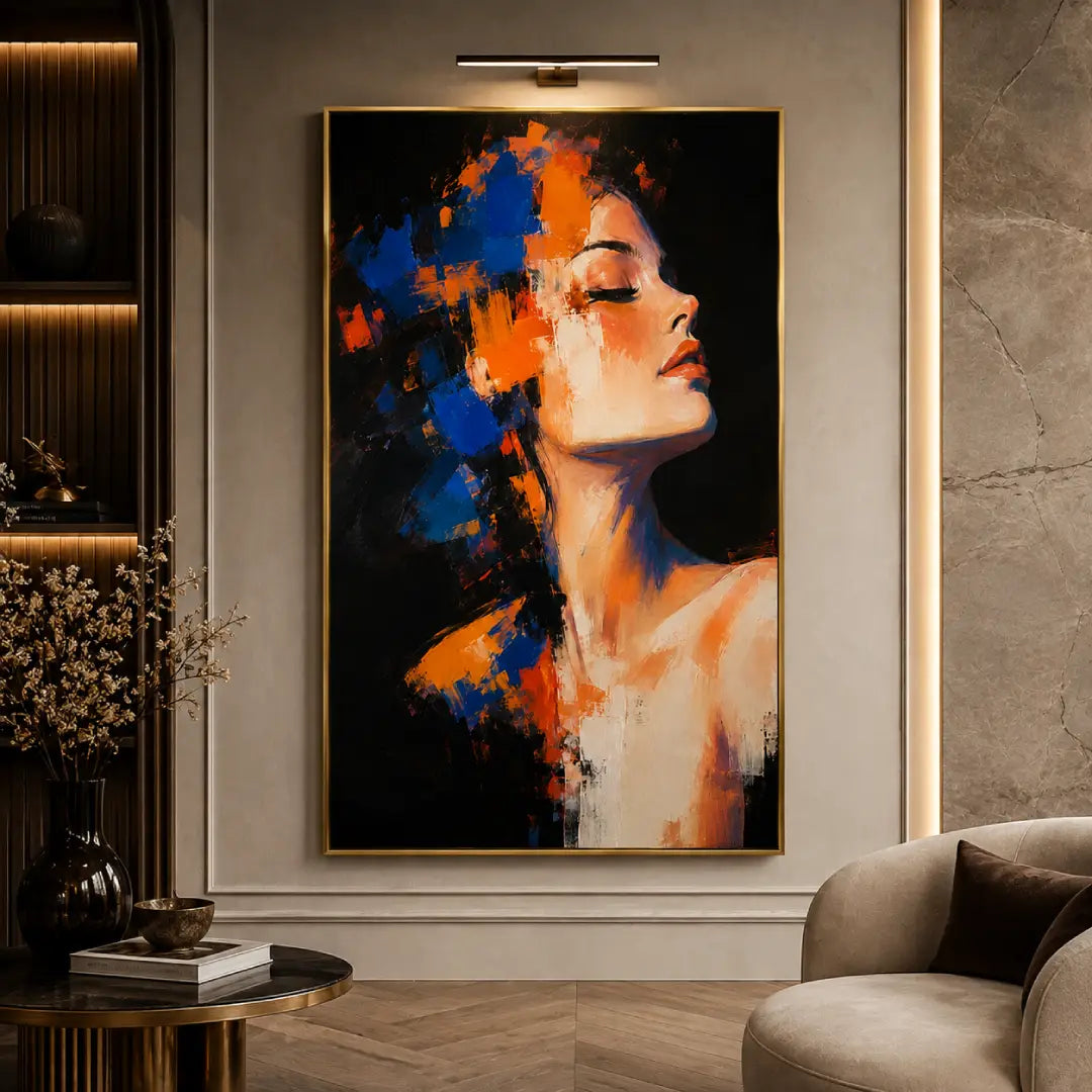 Blue Flame abstract female portrait wall art Pakistan