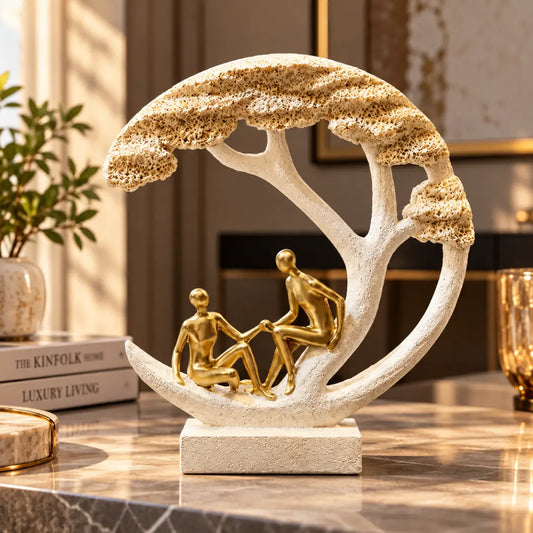 Couple Under Tree Decorative Sculpture Cream and Gold