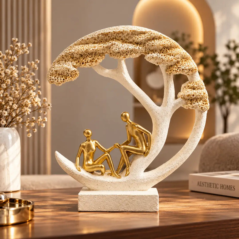 Couple Under Tree Decorative Sculpture | Cream & Gold Romantic Table Décor