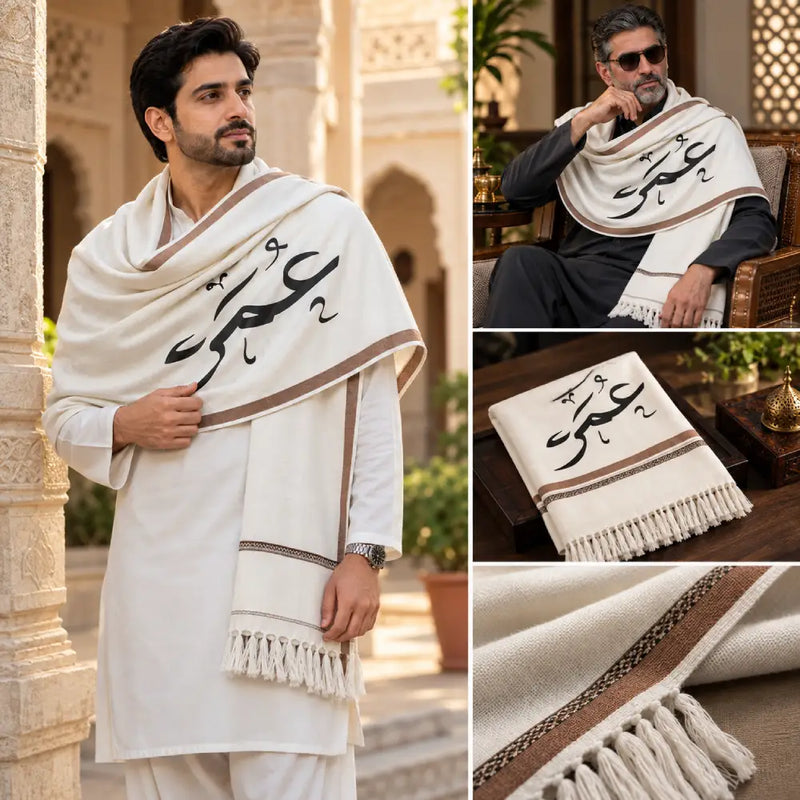 Custom Name White Winter Shawl for Men | Personalized Gift