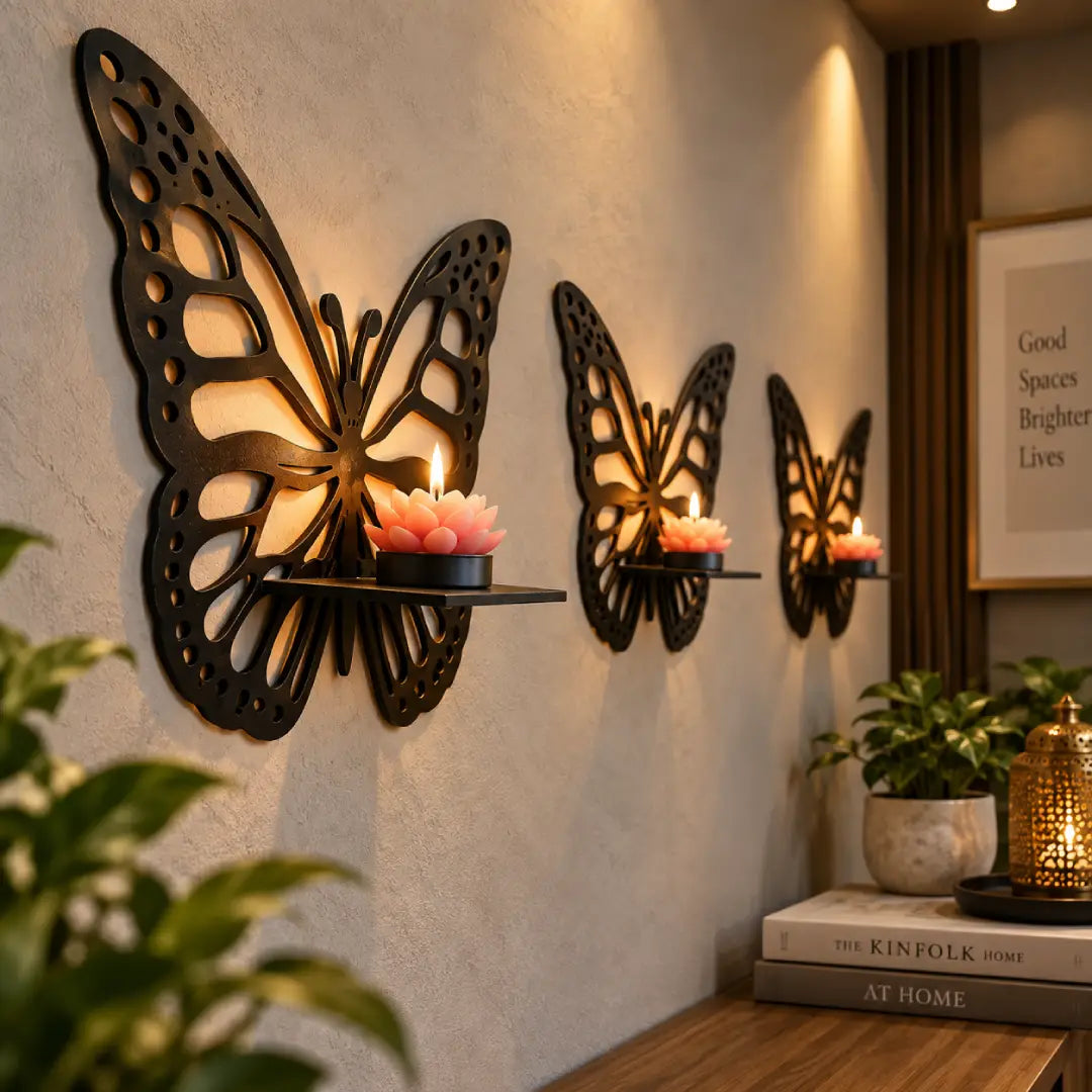 Brown butterfly wall shelf decor