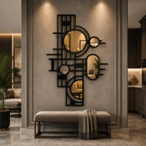 Geometric Plexiglass Mirror Wooden Wall Art | Modern Abstract Circle Wall Decor