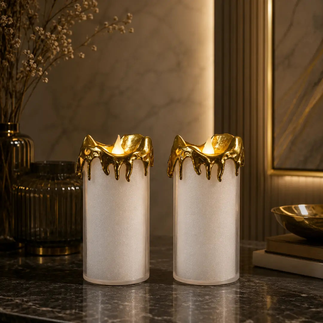 Dripping Gold LED Flameless Votive Candle Set of 2 White Yellow home decor Pakistan