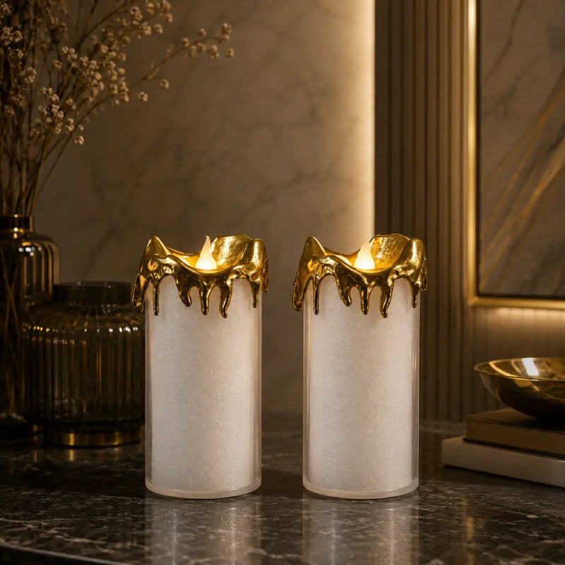 Dripping Gold LED Flameless Votive Candle Set of 2 White Yellow home decor Pakistan