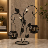 Elegant floral twin-lantern candelabra in black for luxury home decor Pakistan