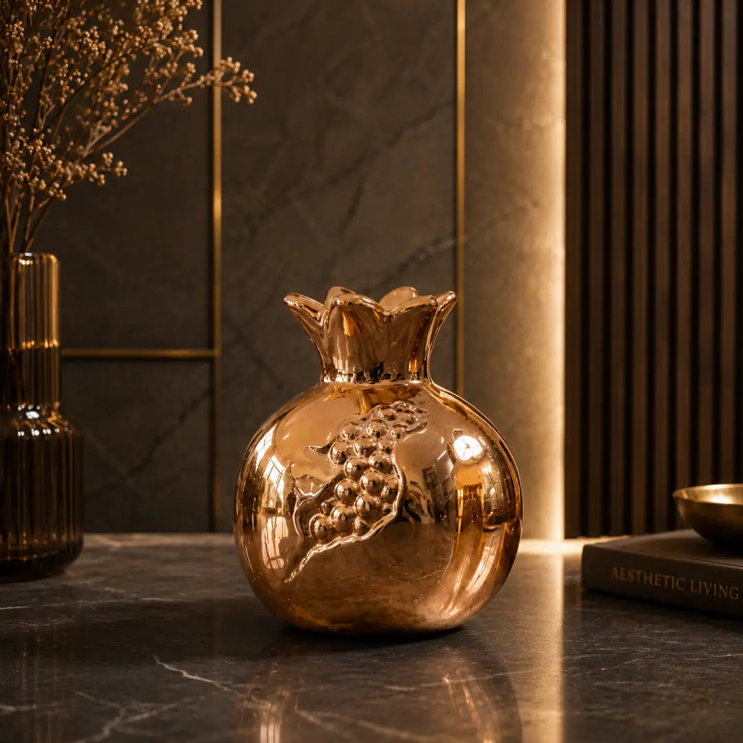 Brown and Golden pomegranate decorative vases for luxury home decor