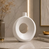 White modern circular fiber decorative vase for elegant home styling