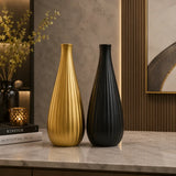 White elegant ribbed decorative vase for modern home decor