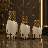 Elegant white and black ceramic decorative vase set of 3 Pakistan