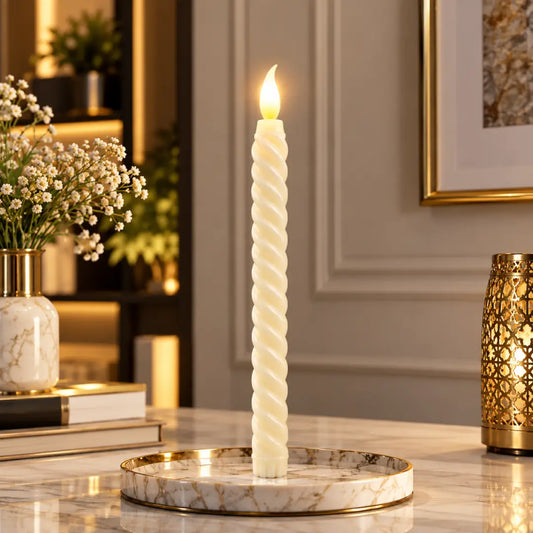Extra-Tall Twisted Ivory LED Taper Candle