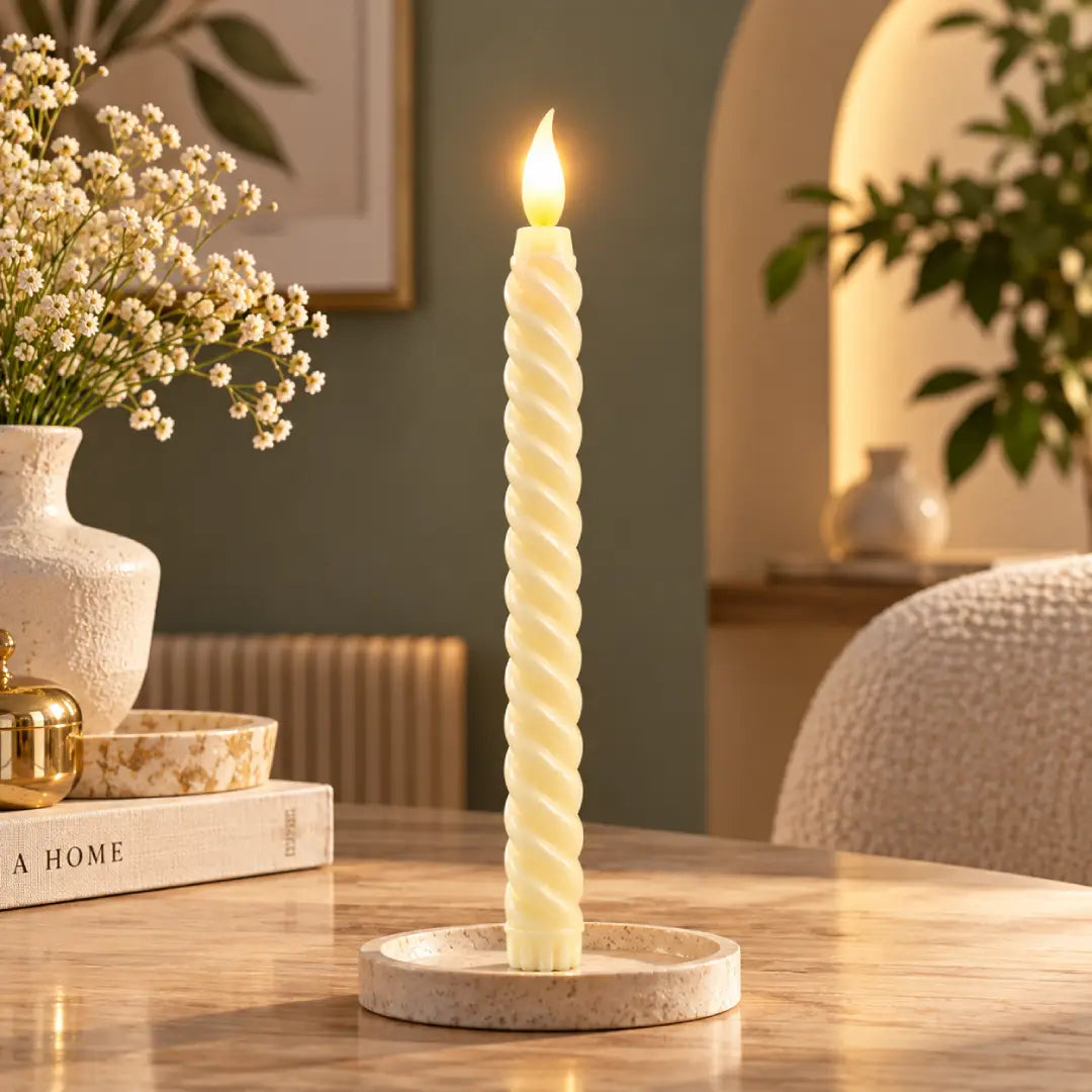 Ivory twisted LED taper candle