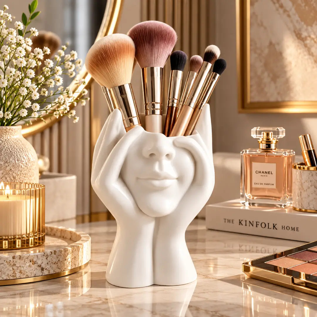 Abstract Face Planter Vase with Hand Sculpture