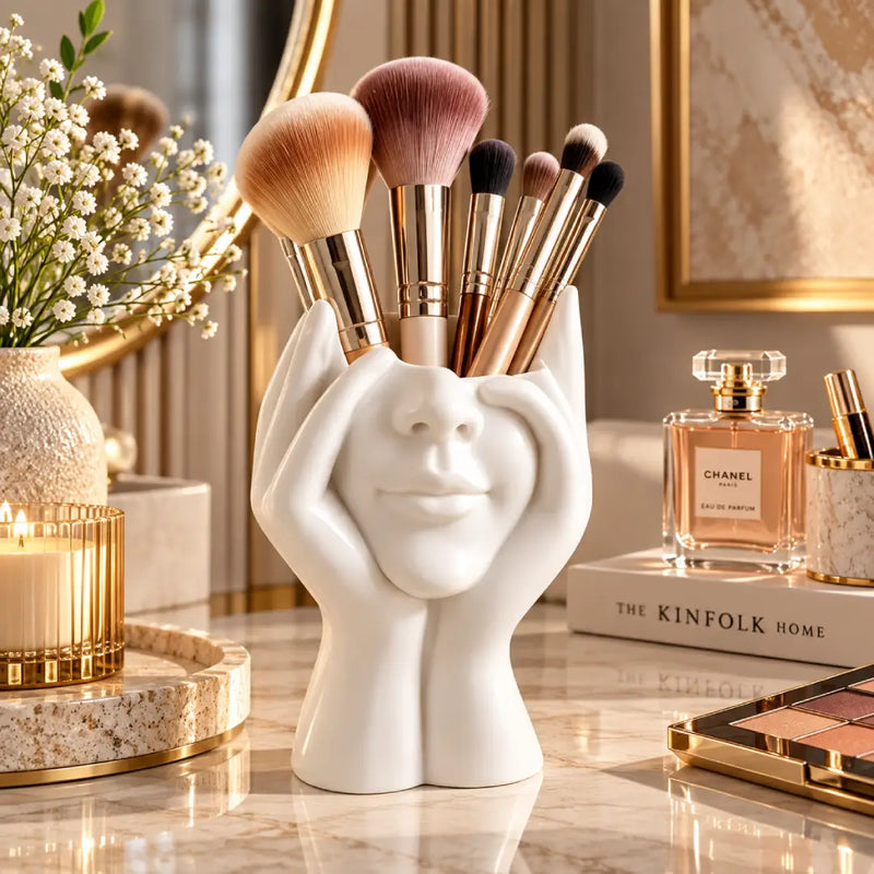 Abstract Face Planter Vase with Hand Sculpture
