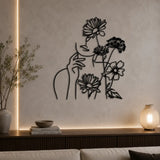 Flower Woman metal wall art minimalist line decor black golden white Pakistan