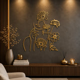 golden Flower Woman metal wall decor minimalist line art
