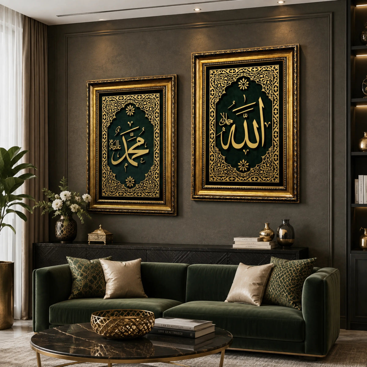 Framed Allah Muhammad wall art for Muslim home decor