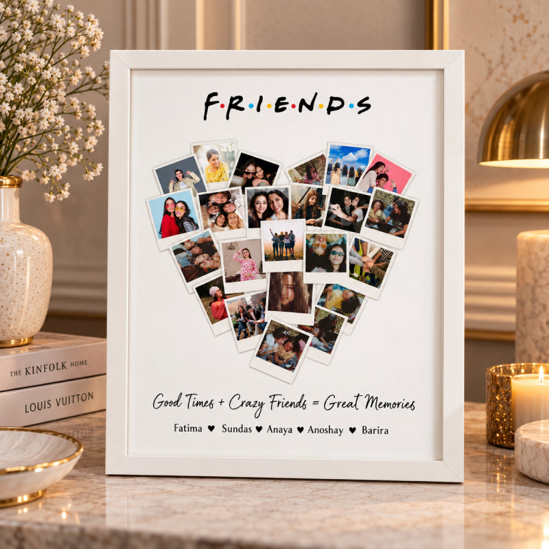 Friends Heart Shape Polaroid Customised Wall Art – Personalized Photo & Names Decor