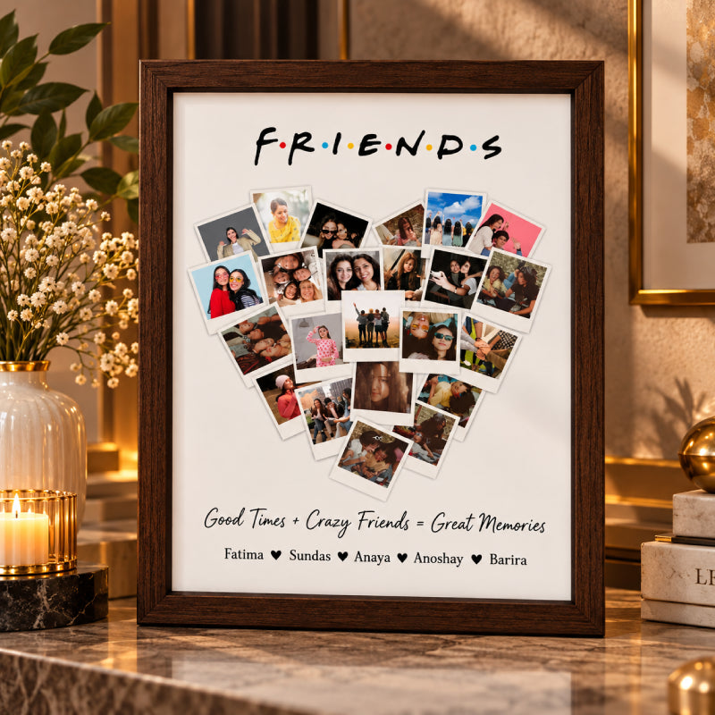 Friends Heart Shape Polaroid Customised Wall Art – Personalized Photo & Names Decor
