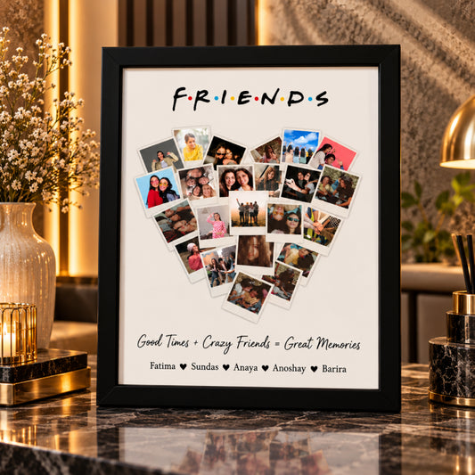 Friends Heart Shape Polaroid Customised Wall Art – Personalized Photo & Names Decor