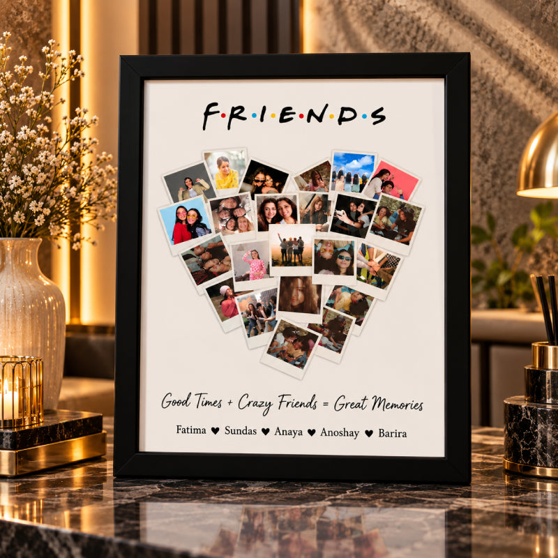 Friends Heart Shape Polaroid Customised Wall Art – Personalized Photo & Names Decor