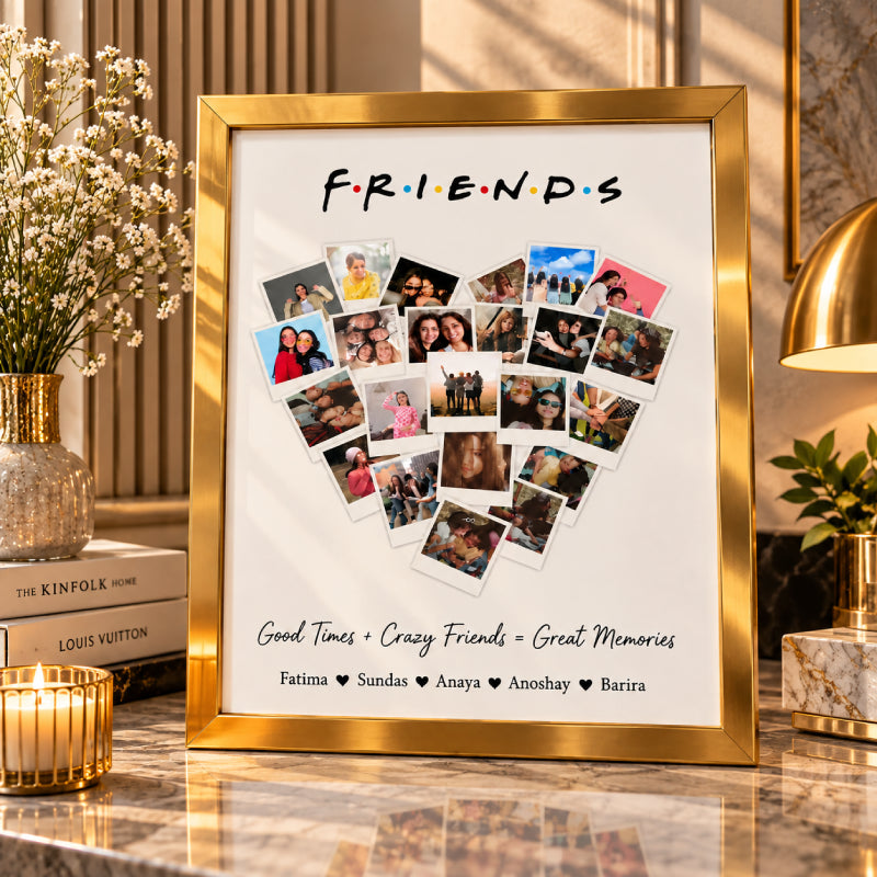 Friends Heart Shape Polaroid Customised Wall Art – Personalized Photo & Names Decor