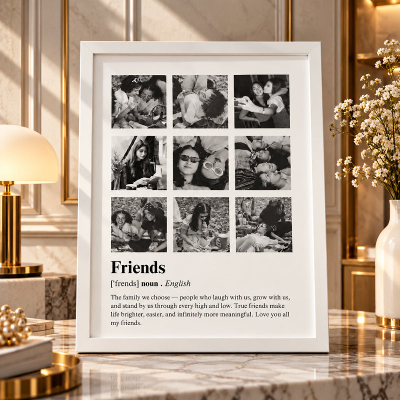 Friends Pictures with Definition Customised Wall Art – B&W Photo Style | Golden, White, Dark Brown & Black
