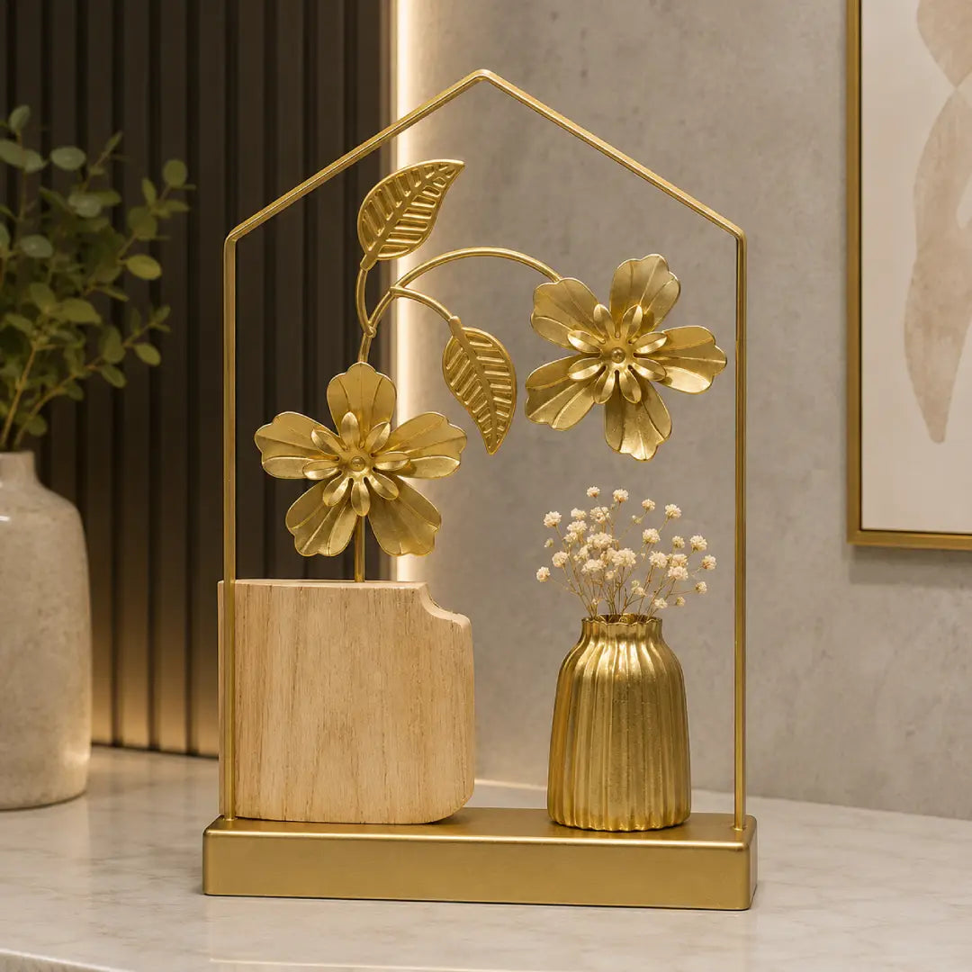 Gilded botanical house silhouette decorative showpiece for luxury home decor Pakistan