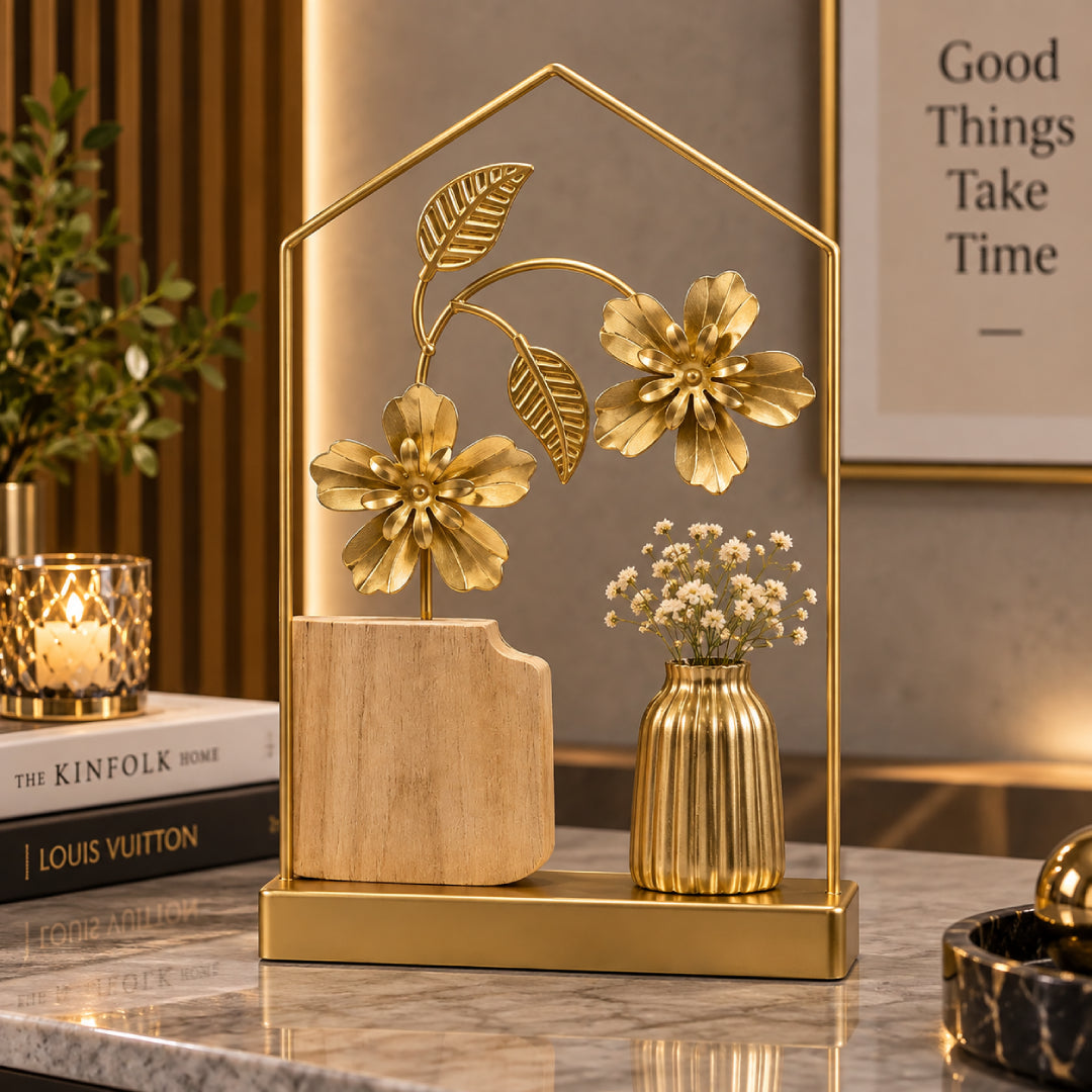 Golden botanical decorative showpiece for home