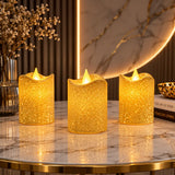 Gold Glitter LED Flameless Votive Candle Set of 3 with flickering amber light Pakistan