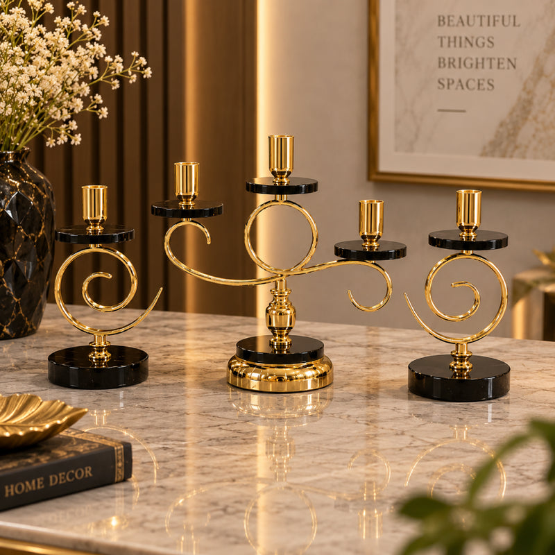 Golden Spiral Candelabra Set | Luxury Decorative Candle Holders for Home