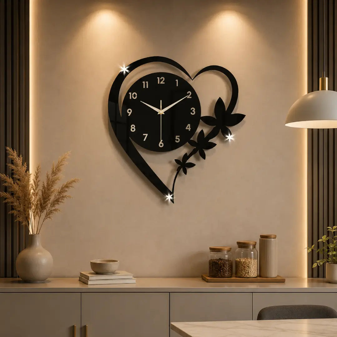Heart shape acrylic wall clock