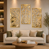 golden hollow leaf wall mirror set of 3 decorative acrylic