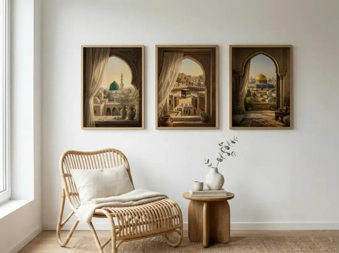 Medina Kaaba and Masjid Al Aqsa wall art set for living room