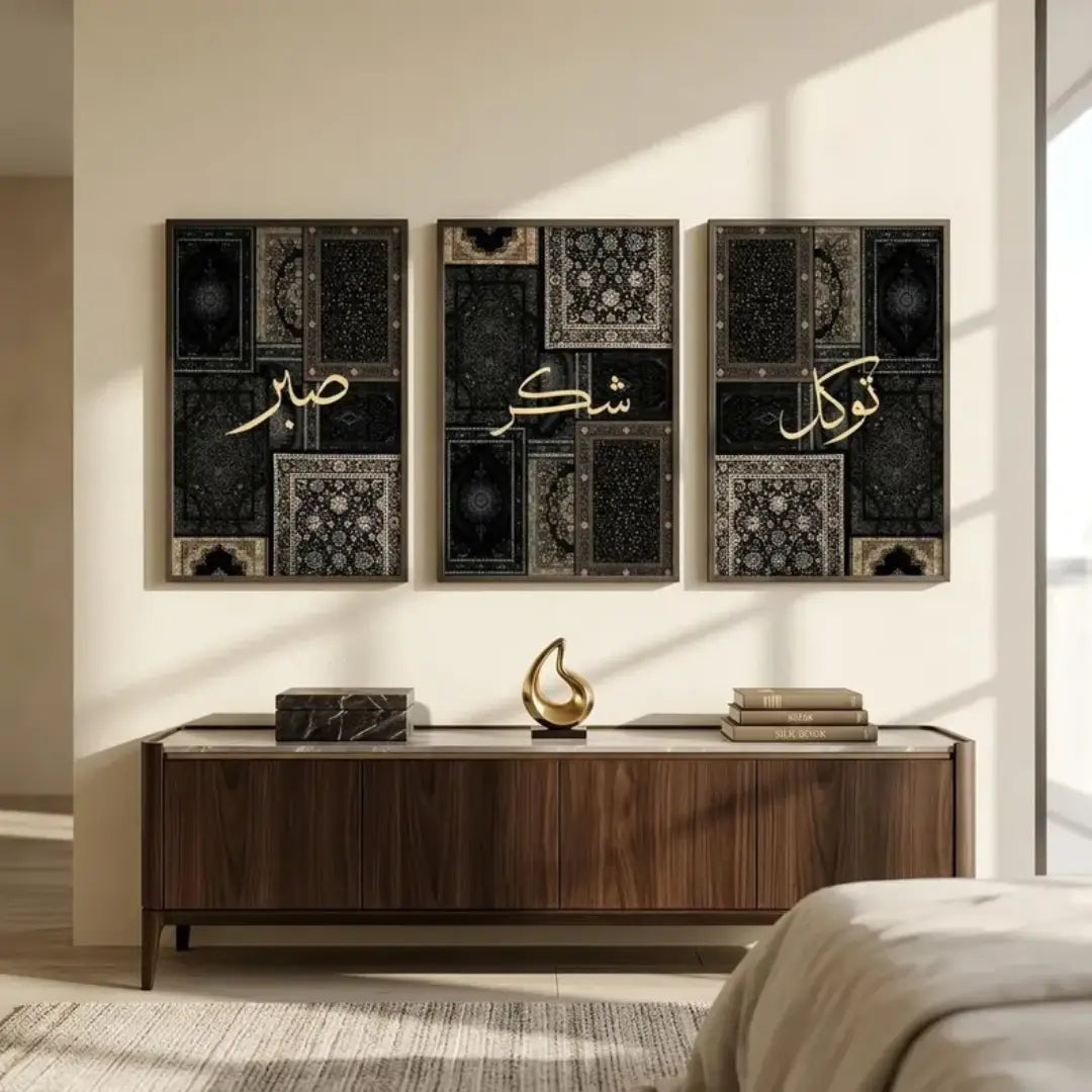 Three piece Islamic canvas wall art for Muslim home decor