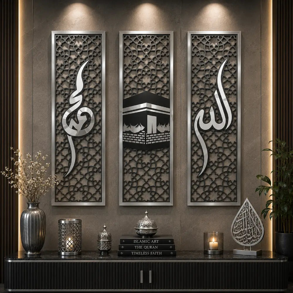 3 Piece Allah Muhammad Kaaba Islamic Wall Art Set | Premium Acrylic Wall Decor