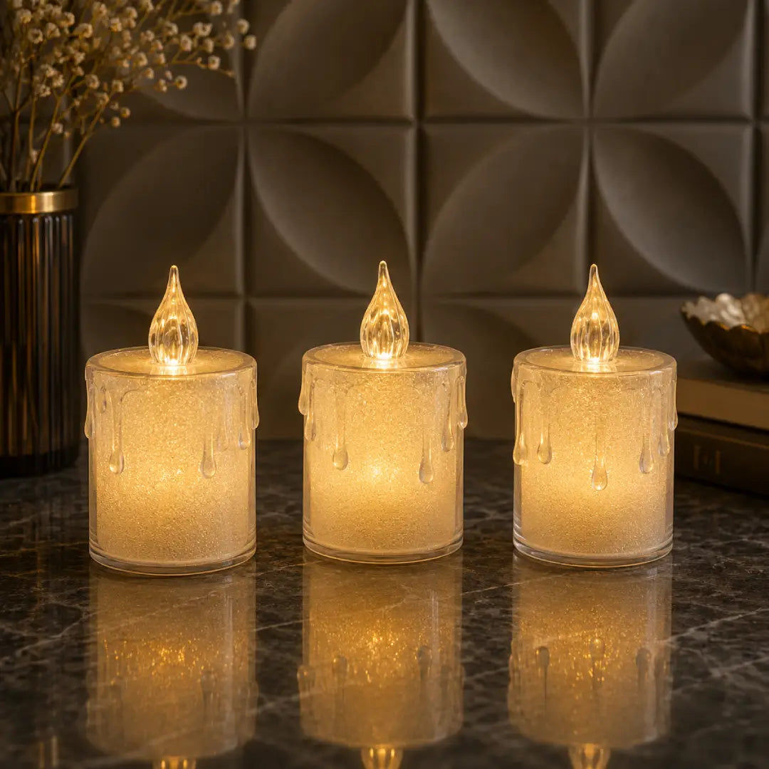 LED flickering flameless votive candles with dripping wax effect set of 3 Pakistan
