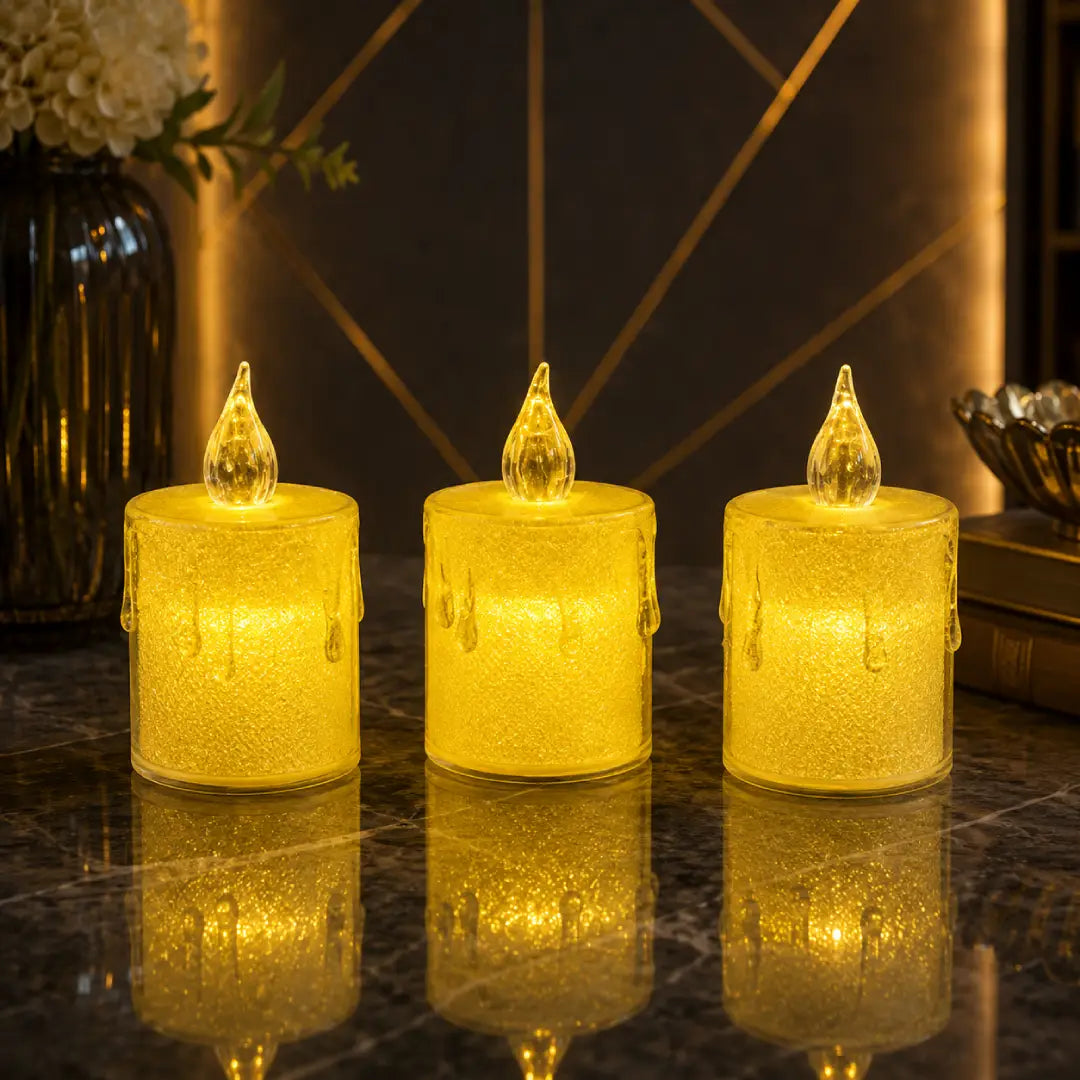Small flameless LED votive candle set with realistic flickering light