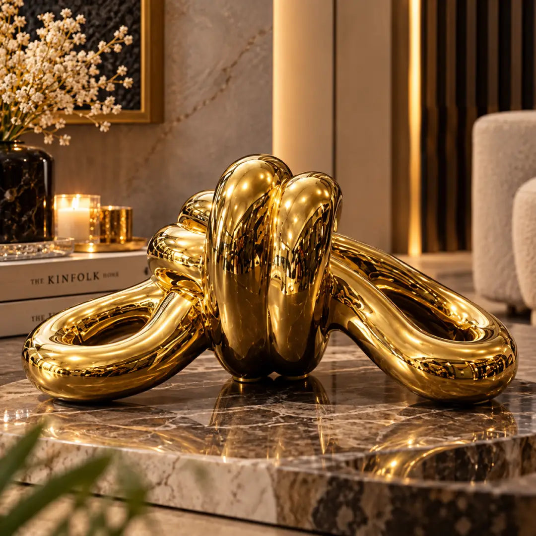 Abstract gold ceramic sculpture for living room