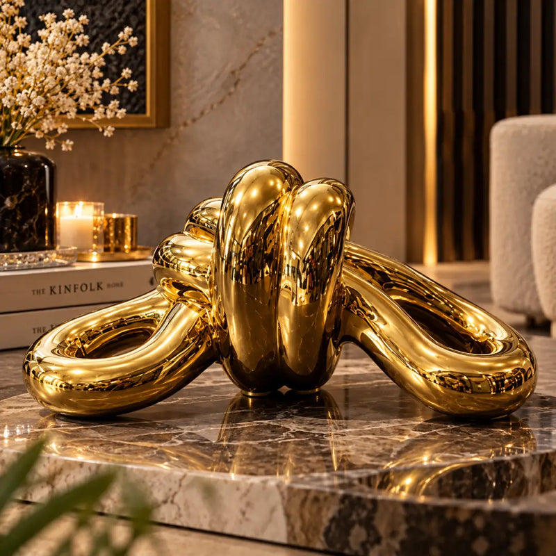 Luxury Abstract Gold Ceramic Sculpture Showpiece | Modern Living Room & Coffee Table Décor